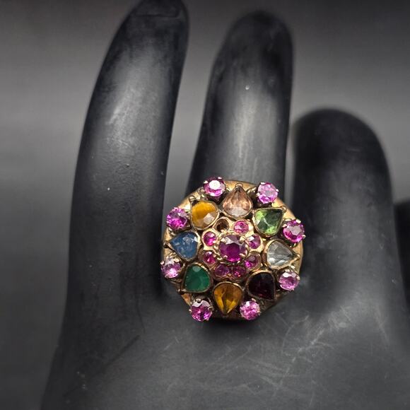 8K Gold Gemstone Thai Princess Ring Size 7.75 AS IS READ - Picture 1 of 11
